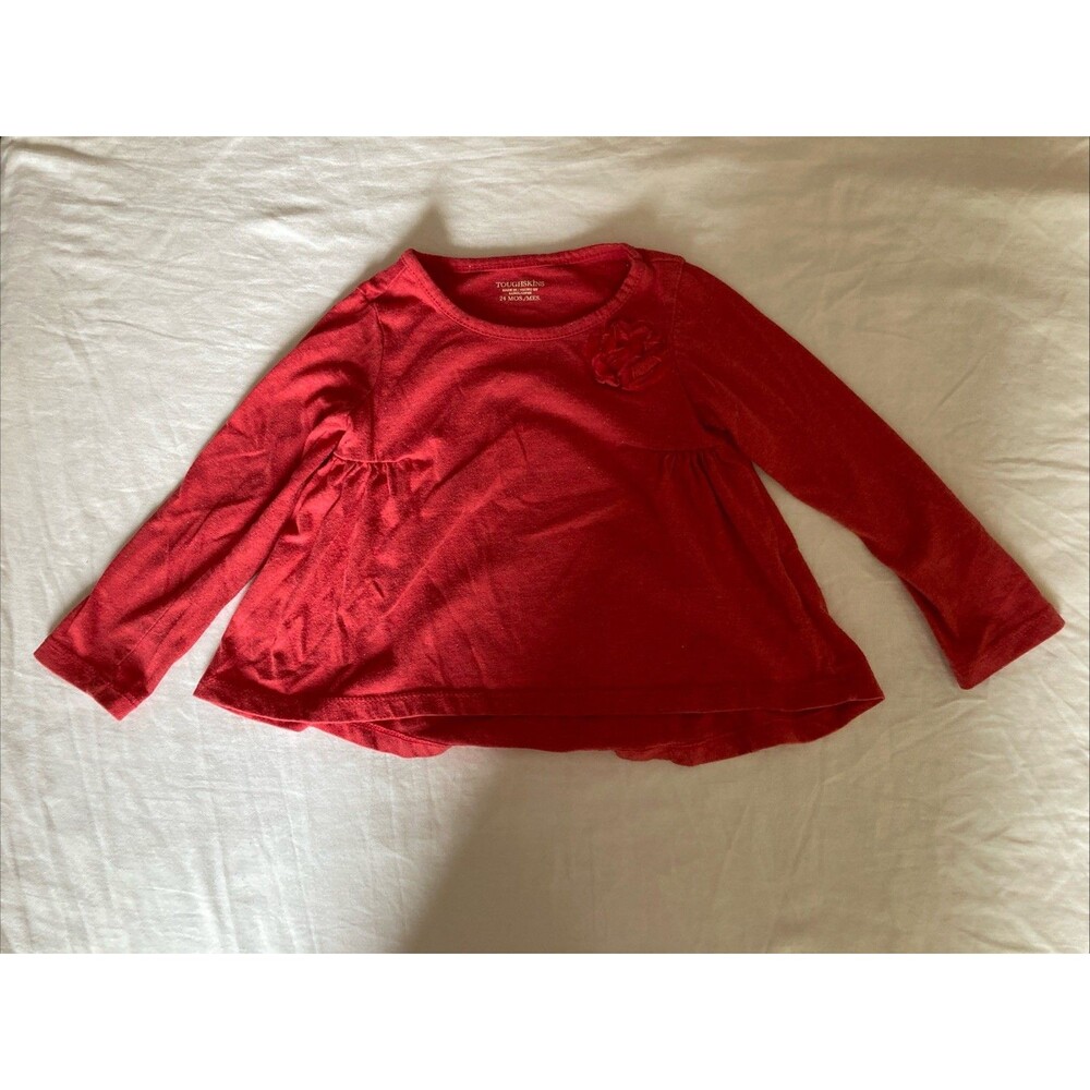 24 Months Toughskins baby girl clothes - one piece long sleeve top | solid red
